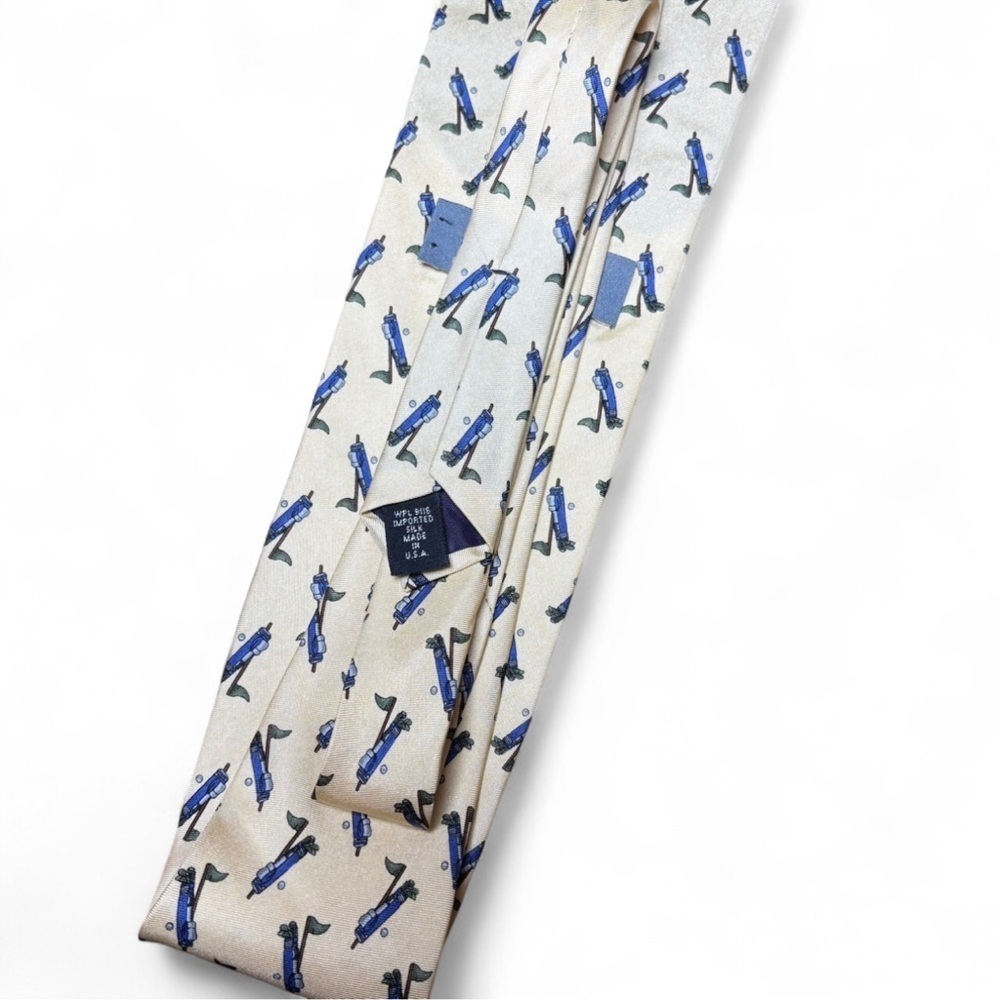 Lord & Taylor Silk Golf Tie ⛳️ Yellow Golf Print Necktie Men’s Vintage - Picture 5 of 6